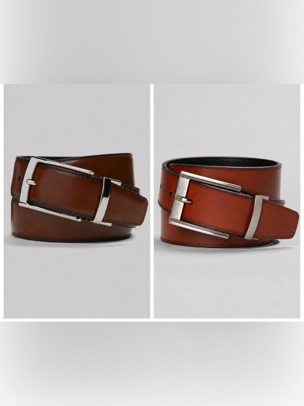 JoS. A. Bank Men's Tan Brown Genuine Italian Leather Belt Sz 44 Set Of 2 NEW